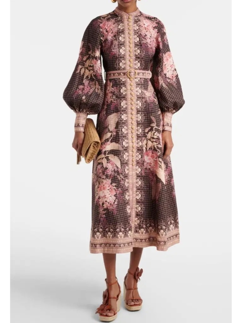 Zimmermann NWT Floral Print Puff-Sleeve Midi Dress - Pink